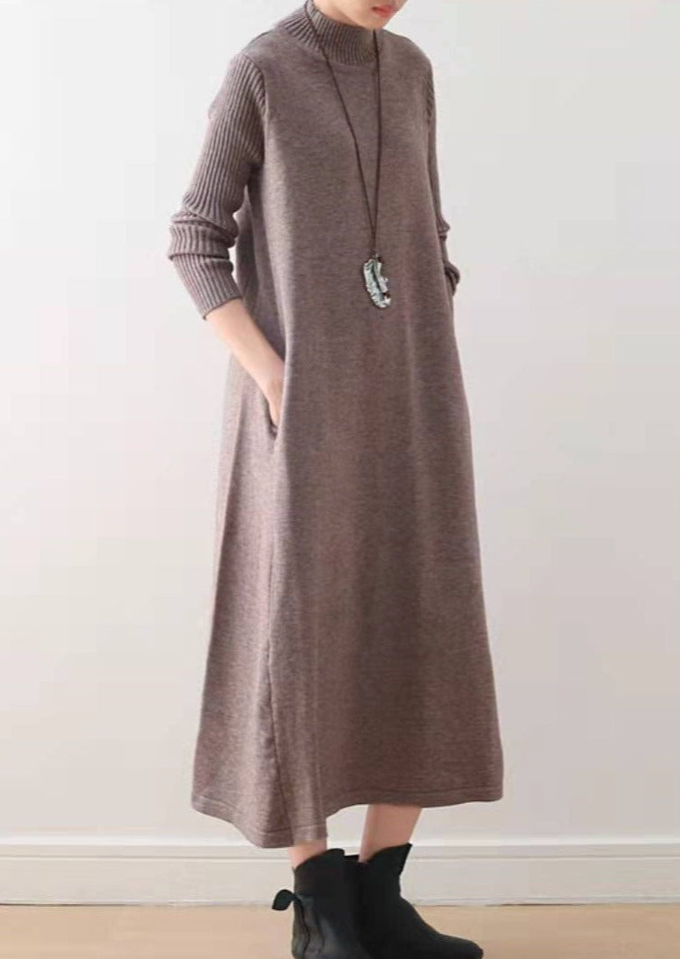 Winter Blue Long Maxi Dresses Cotton Winter Dresses Warm Woolen Dress