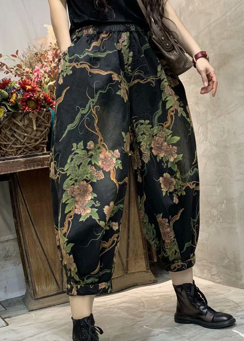 Autumn New Print Elastic Waist Denim Lanterns Pants
