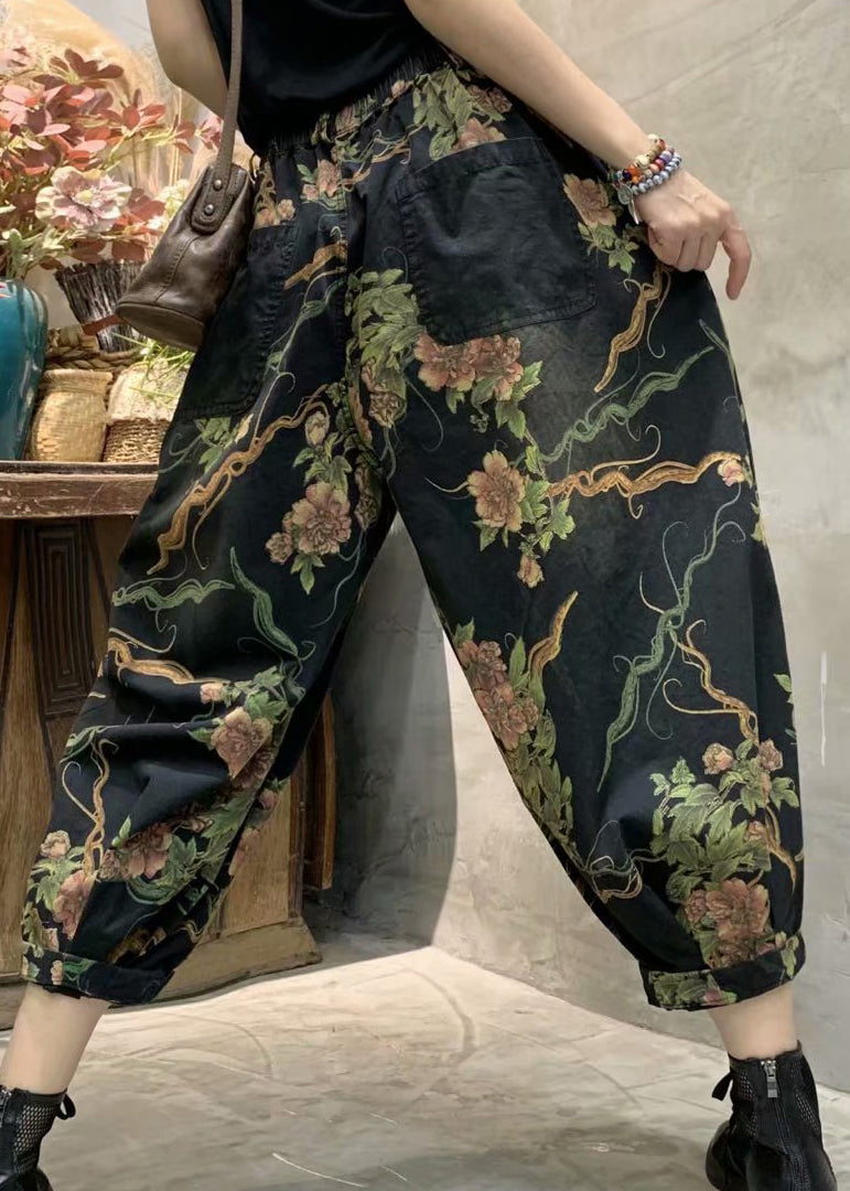 Autumn New Print Elastic Waist Denim Lanterns Pants