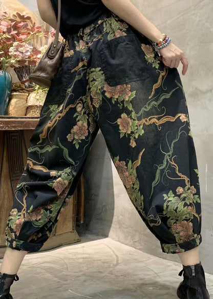 Autumn New Print Elastic Waist Denim Lanterns Pants
