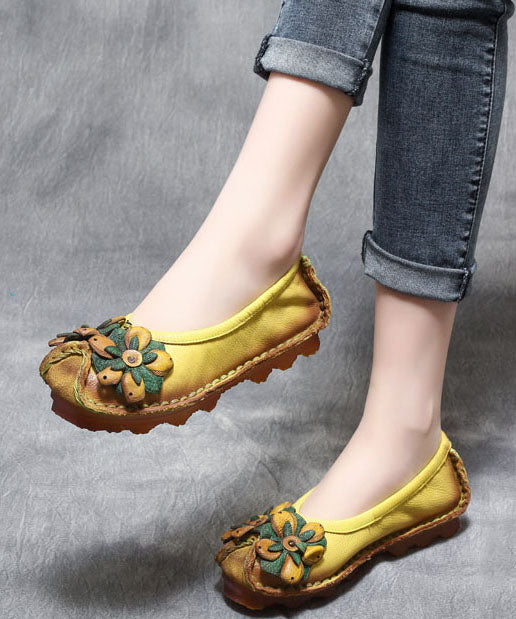 Splicing Flat Shoes Yellow Cowhide Leather