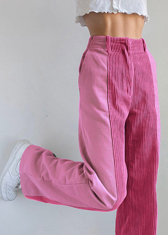 New Pink High Waist Slim Fit Corduroy Straight Pants