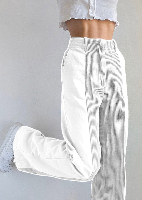 New Pink High Waist Slim Fit Corduroy Straight Pants
