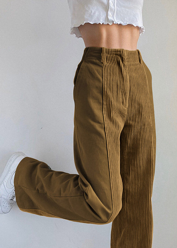 New Pink High Waist Slim Fit Corduroy Straight Pants