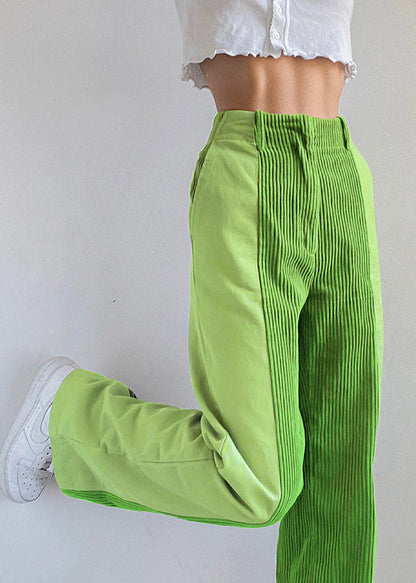 New Pink High Waist Slim Fit Corduroy Straight Pants