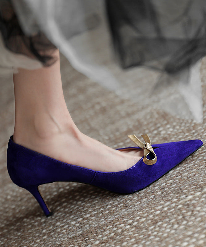 Splicing Stiletto High Heels Purple Sheepskin Pointed Toe