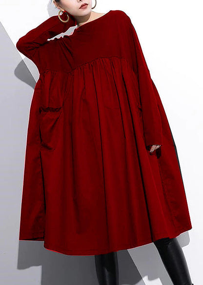 Cinched O Neck Cotton Clothes for Tutorials Purple Dresses