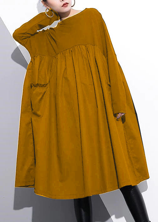 Cinched O Neck Cotton Clothes for Tutorials Black-pumpkin Dresses