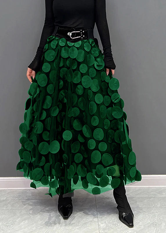 Khaki Dot Patchwork Tulle Skirt Fall
