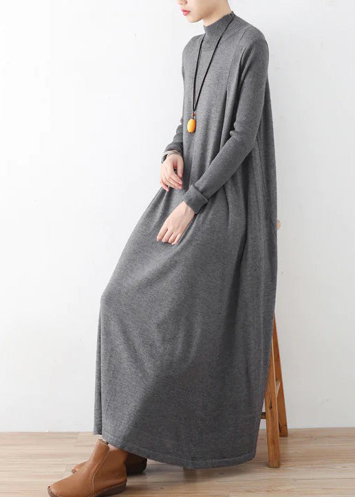 Winter Gray Knit Maxi Dresses Warm Woolen Dresses Caftans Gown