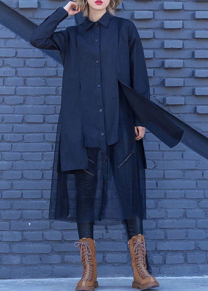 Modern Turn-down Collar Cotton Clothes Pakistani Pattern Black Shift Dress