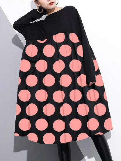 Stylish Orange Dot Cotton Shift Dress Cotton Clothing Dress High Waist Patchwork Cotton Dress