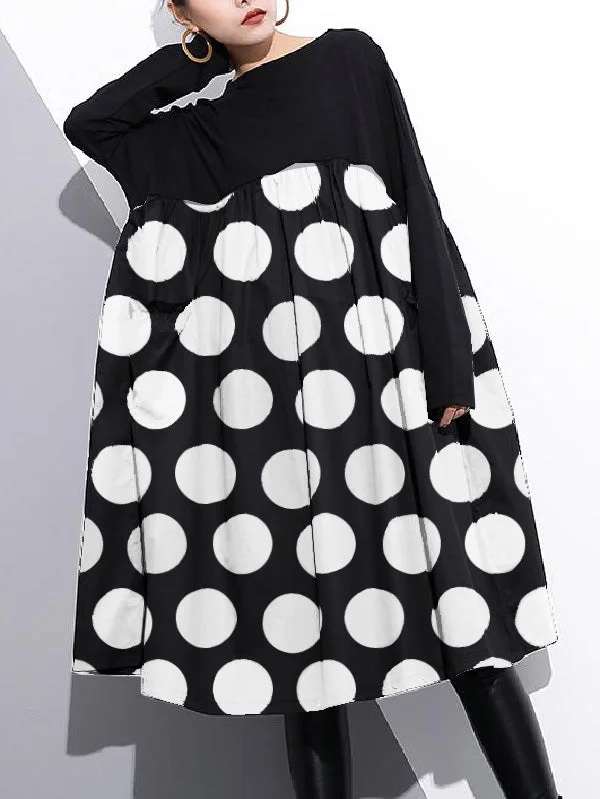 Stylish Orange Dot Cotton Shift Dress Cotton Clothing Dress High Waist Patchwork Cotton Dress