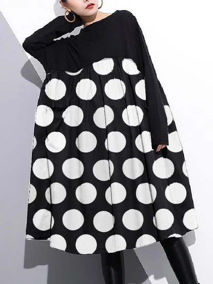 Stylish Orange Dot Cotton Shift Dress Cotton Clothing Dress High Waist Patchwork Cotton Dress