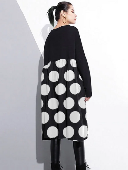 Stylish Orange Dot Cotton Shift Dress Cotton Clothing Dress High Waist Patchwork Cotton Dress