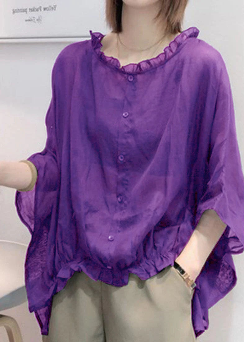 Art Checkered Pumpkin Tops Ruffles Trim Half Sleeve Shirts Blouse