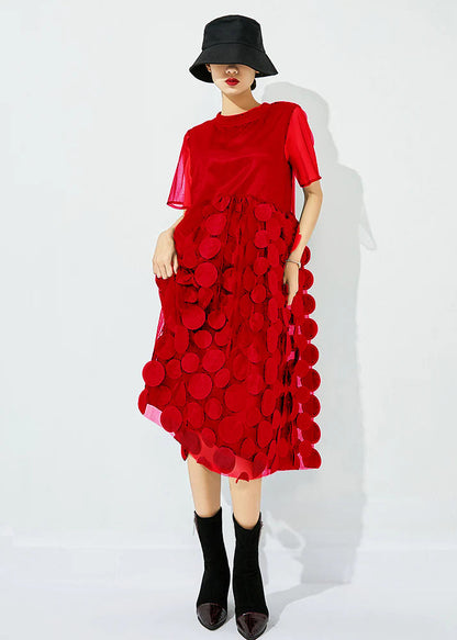 Tea Green O-neck Patchwork Dot Tulle Holiday Dress Summer