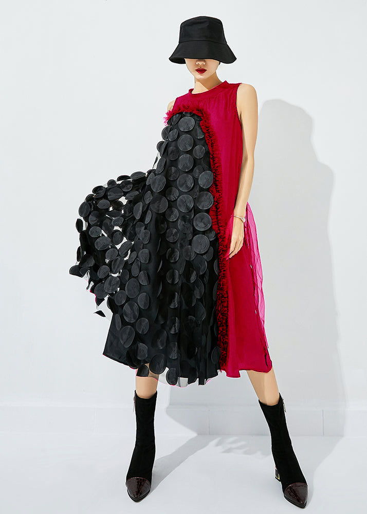 Black Asymmetrical Patchwork Wrinkled Tulle Maxi Dress Sleeveless