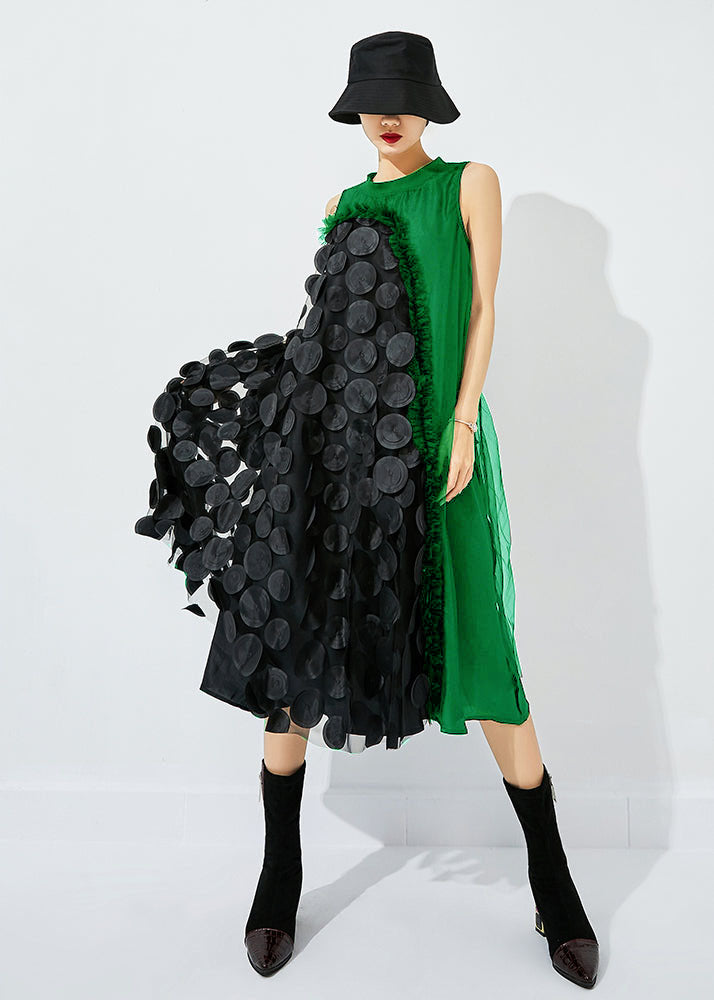 Black Asymmetrical Patchwork Wrinkled Tulle Maxi Dress Sleeveless