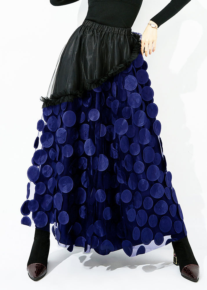 Original Design Yellow-black Dot Elastic Waist Patchwork Wrinkled Tulle Skirt Summer