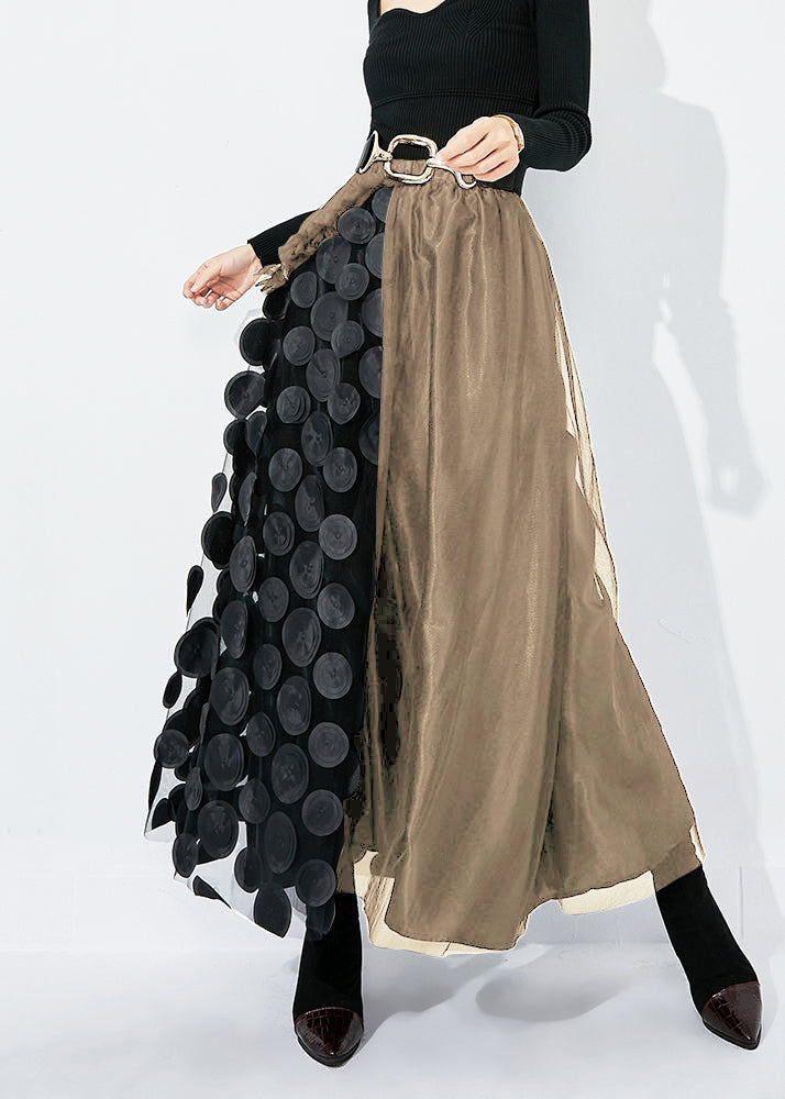 Black Ruffled Patchwork Dot Tulle a Line Skirts Summer
