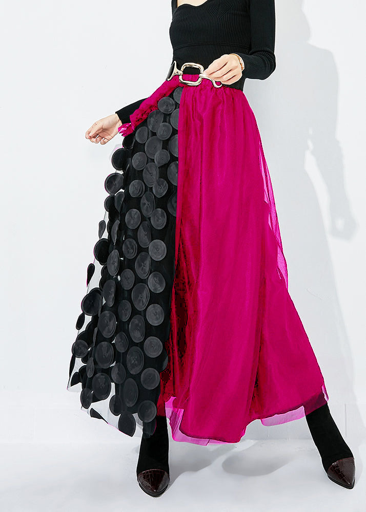 Black-red Dot Ruffled Patchwork Dot Tulle a Line Skirts Summer