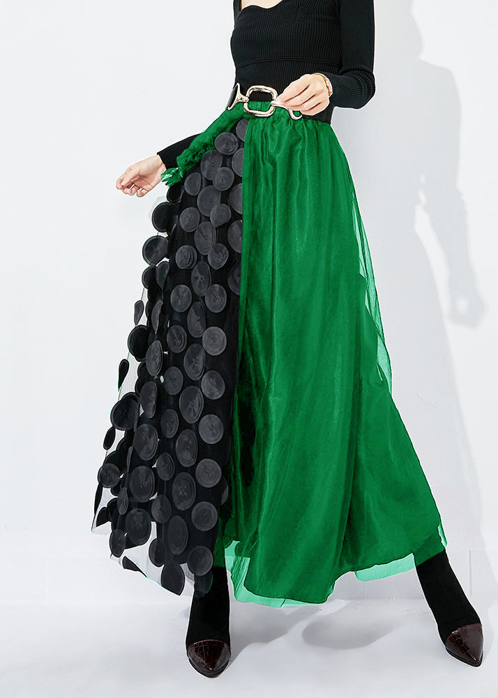 Black Ruffled Patchwork Dot Tulle a Line Skirts Summer