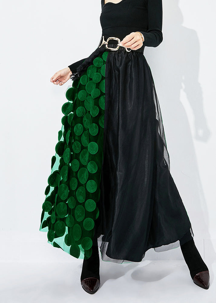 Rose-black Dot Ruffled Patchwork Dot Tulle a Line Skirts Summer
