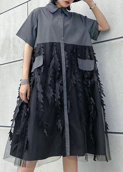 Lapel Tulle Cotton Summer Clothes for Shape Purple Dress