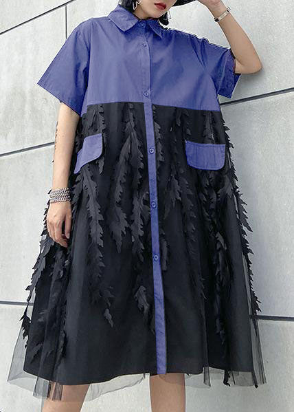 Lapel Tulle Cotton Summer Clothes for Shape Black Dress