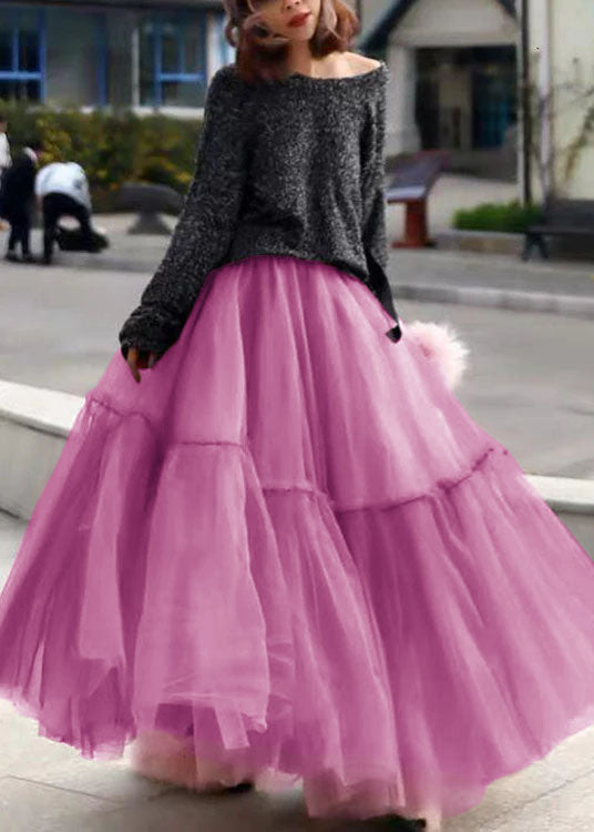 Purple Ruffled Tulle Cinched Circle Fall Skirt