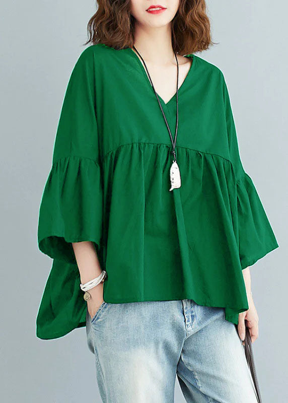 Black V Neck Patchwork Asymmetrical Design Fall Top Three Quarter Sleeve