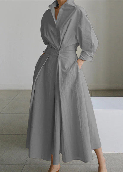 Yellow Peter Pan Collar Pockets Cotton Dress Long Sleeve