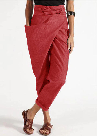 Handmade Yellow Asymmetrical Design High Waist Cotton Harem Summer Pants