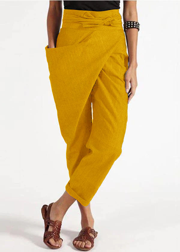 Grey Asymmetrical Design High Waist Cotton Harem Summer Pants