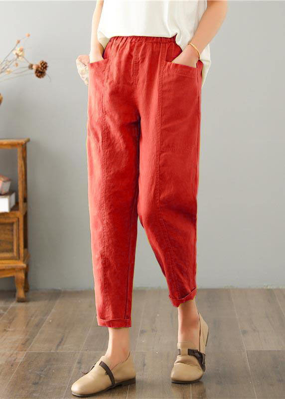 Natural Purple Pockets Cotton Linen Pants Summer
