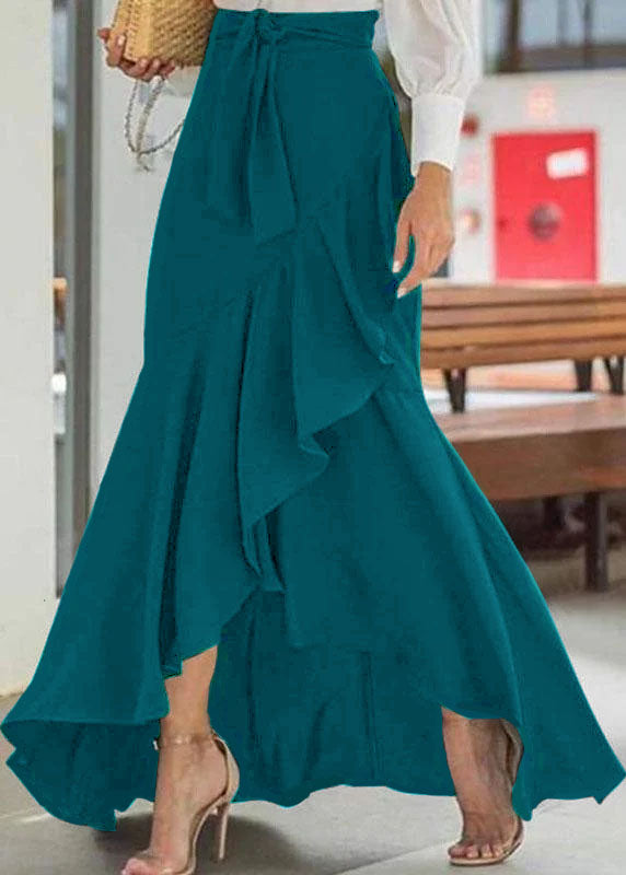 Purple Color High Waist Ruffle High Low Hem Swing Maxi Skirts for