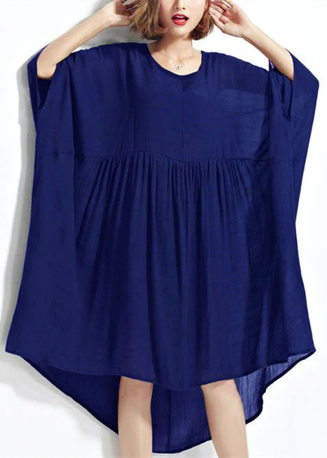 New Blue Chiffon Dresses Clothing Linen Maxi Dress Fine High Waist Batwing Sleeve Clothing