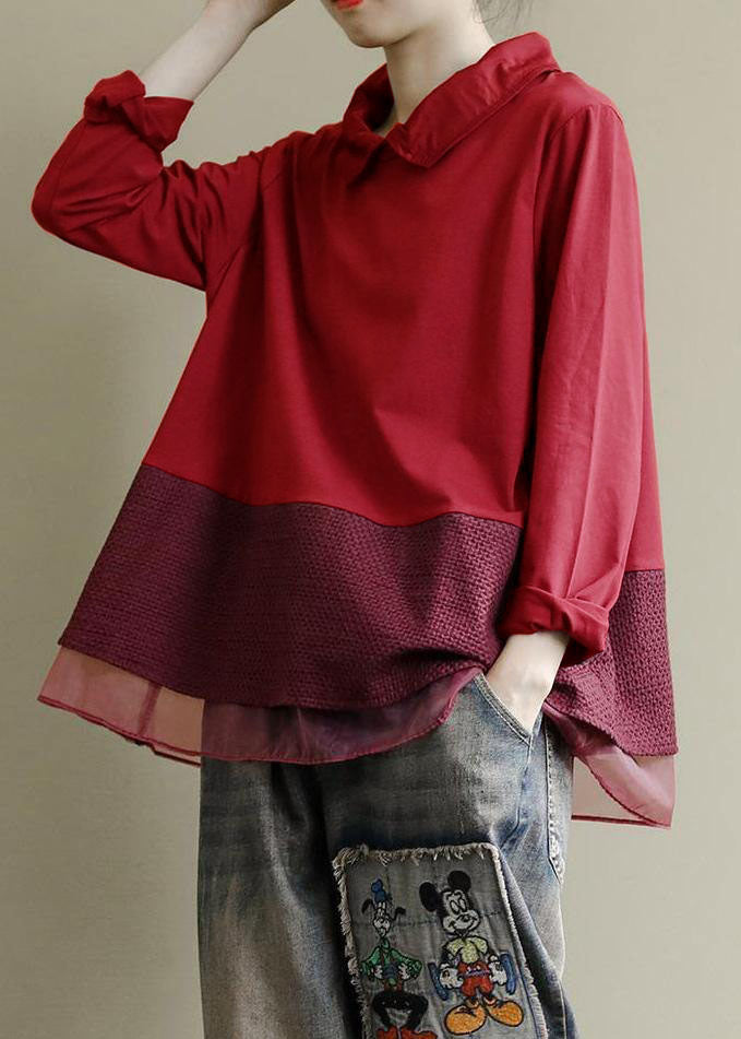 Red Tops Lapel Patchwork Clothes Pattern