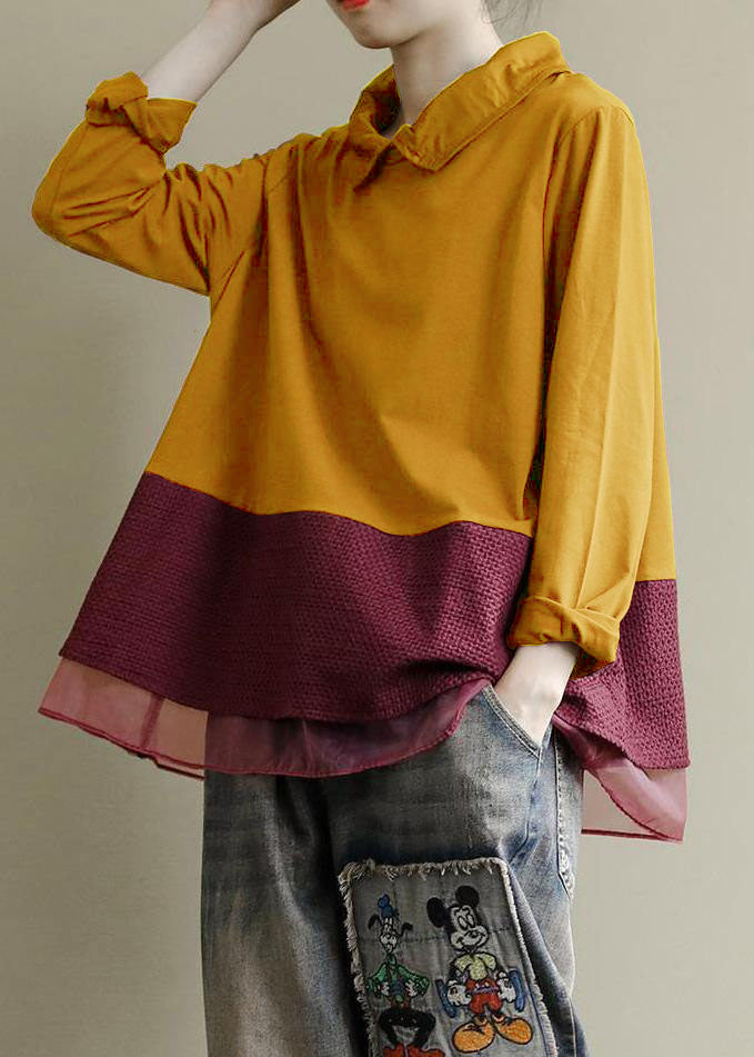Yellow Tops Lapel Patchwork Clothes Pattern