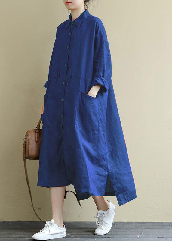 Green Plaid Linen Shirt Dress Oversize Spring Maxi Dresses