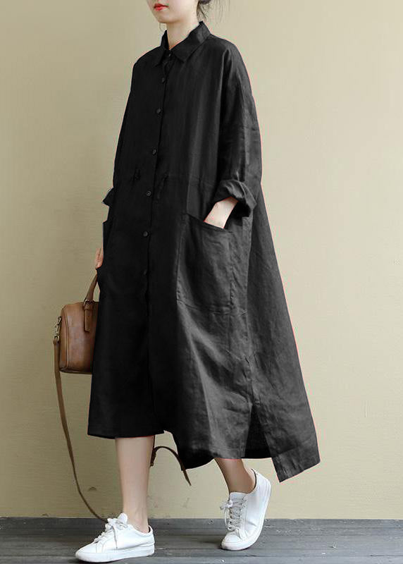 Red Linen Shirt Dress Oversize Spring Maxi Dresses