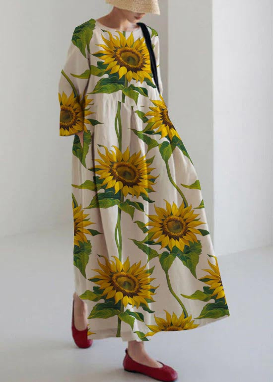 Flower Print19 Cotton Dresses Pockets Patchwork Spring