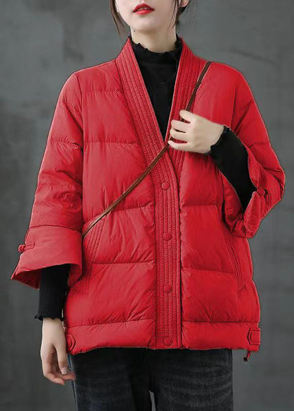Caramel V Neck Button Thick Winter Jackets