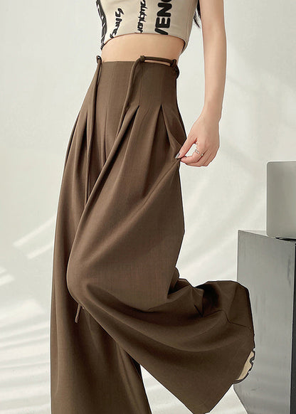 New Coffee High Waist Wrinkled Wide Leg Pants Spring