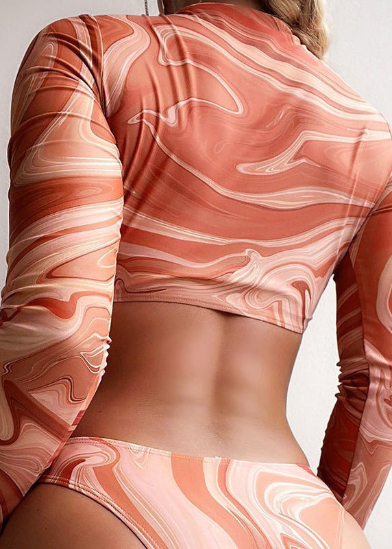 New Orange Long Sleeved Lace Up High Waist Bikini Swimwear