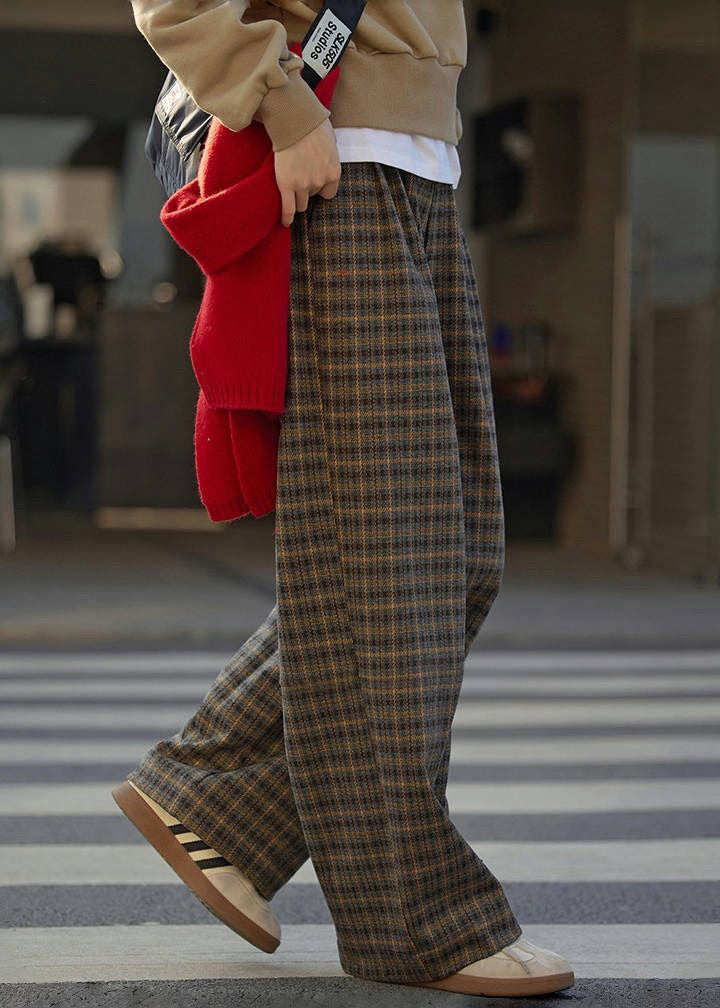 New Plaid High Waist Wide Leg Pants Spring Winter