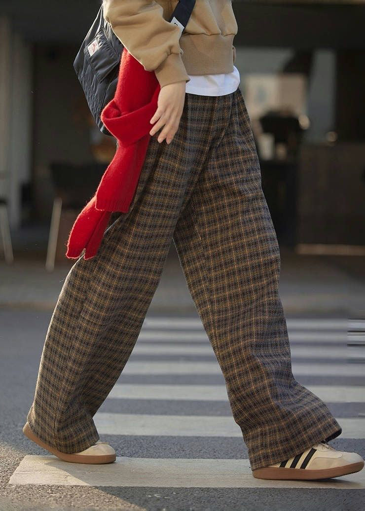 New Plaid High Waist Wide Leg Pants Spring Winter