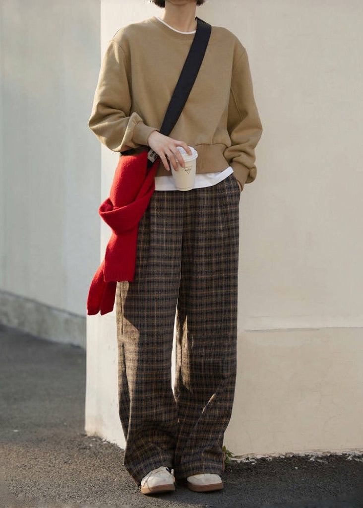 New Plaid High Waist Wide Leg Pants Spring Winter