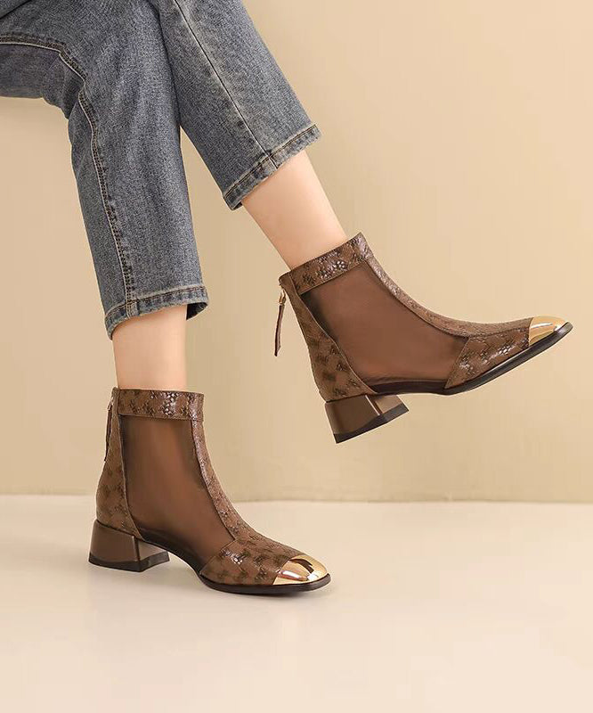 New Summer Coffee Tulle Splicing Chunky Heel Sandals Boots